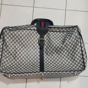 Gucci ⁸Designer Monogram Duffel Bag in Beige and Navy